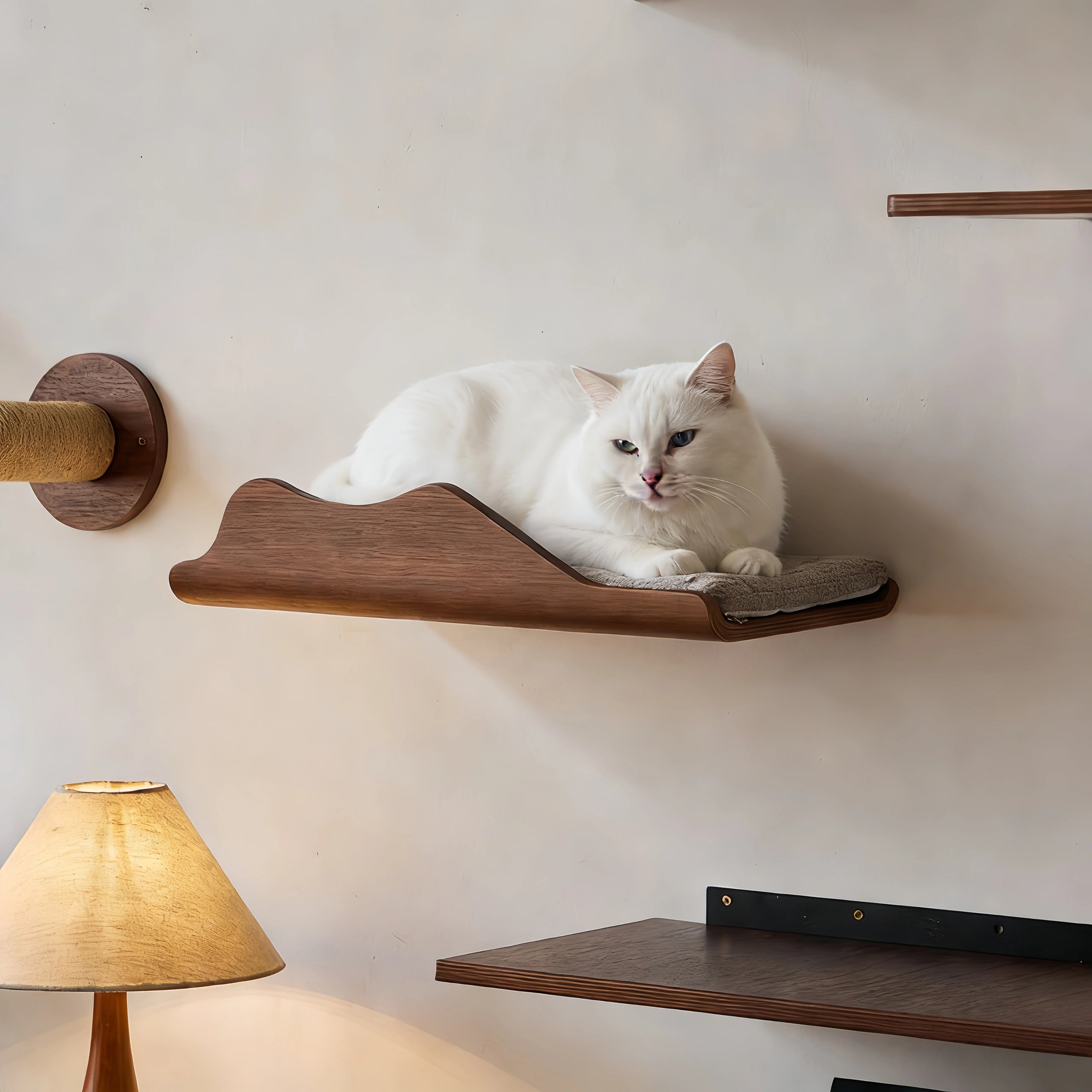 Zoiazoo All-Solid Wood Wall Cat Perch – Cloud Boat Style Wall-Mounted Cat Bed & Climbing Platform, Space-Saving Home Cat Steps