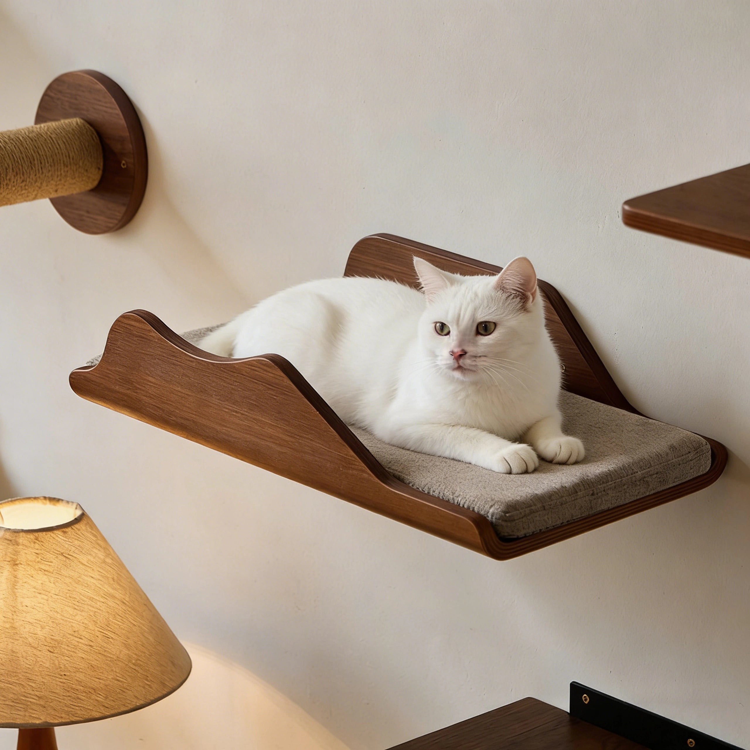 Zoiazoo All-Solid Wood Wall Cat Perch – Cloud Boat Style Wall-Mounted Cat Bed & Climbing Platform, Space-Saving Home Cat Steps