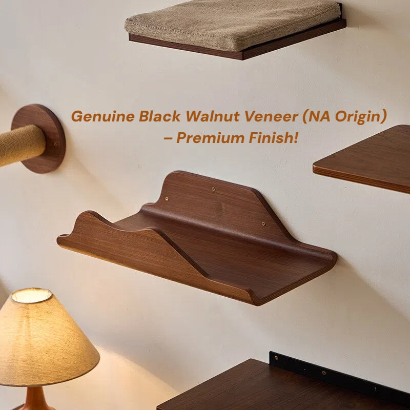 Zoiazoo All-Solid Wood Wall Cat Perch – Cloud Boat Style Wall-Mounted Cat Bed & Climbing Platform, Space-Saving Home Cat Steps