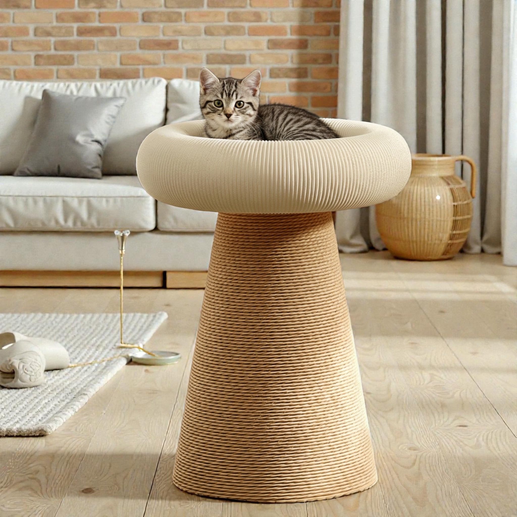 Zoiazoo Sisal Cat Tree – Space-Saving Small Cat Scratching Post with Integrated Cat Bed and Vertical Scratcher