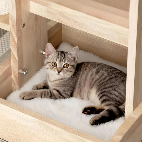 Zoiazoo Solid Wood Cat Tower – Small Space-Saving Cat Tree with Integrated Bed, Sisal Scratching Post for Compact Homes