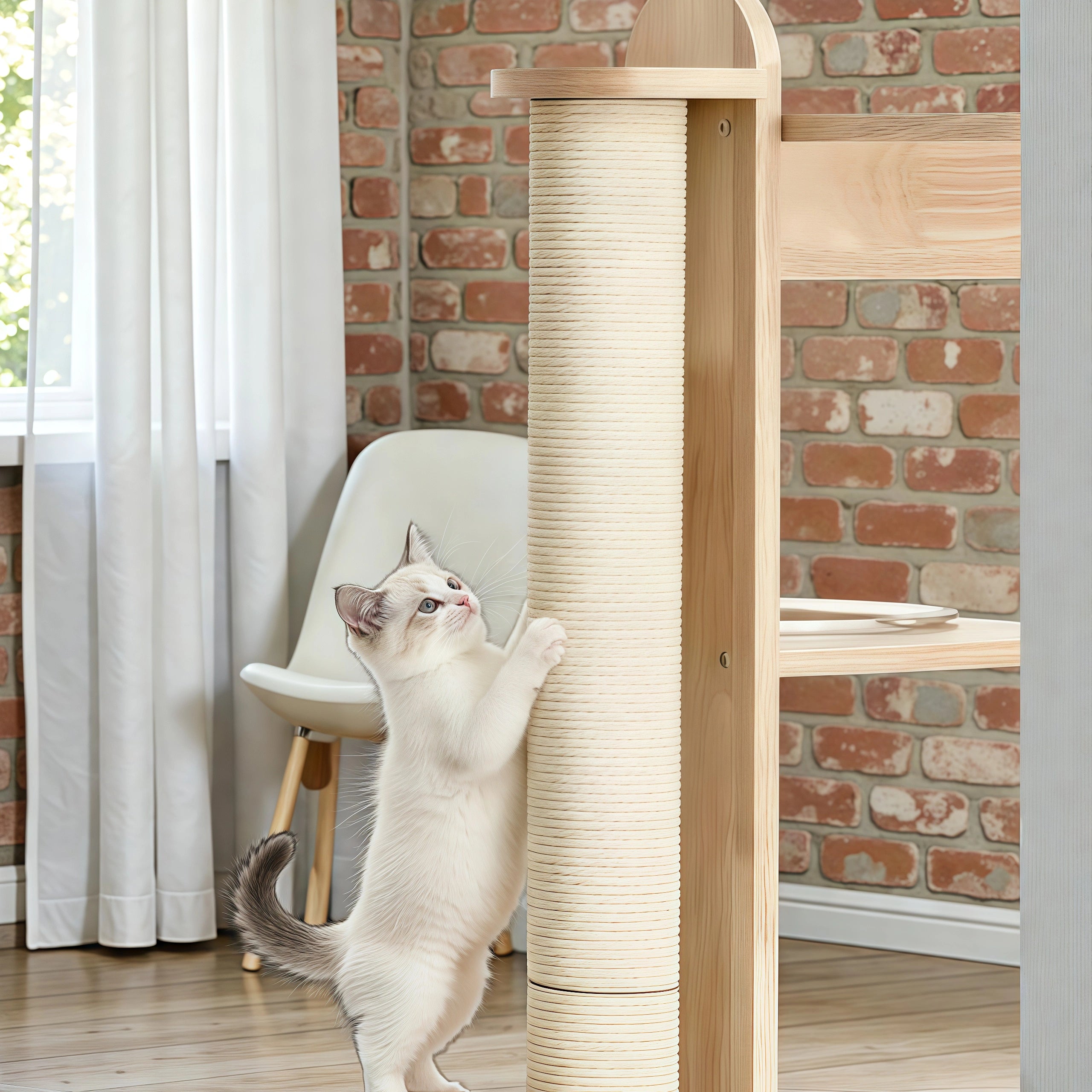 Zoiazoo Solid Wood Cat Tower – Small Space-Saving Cat Tree with Integrated Bed, Sisal Scratching Post for Compact Homes