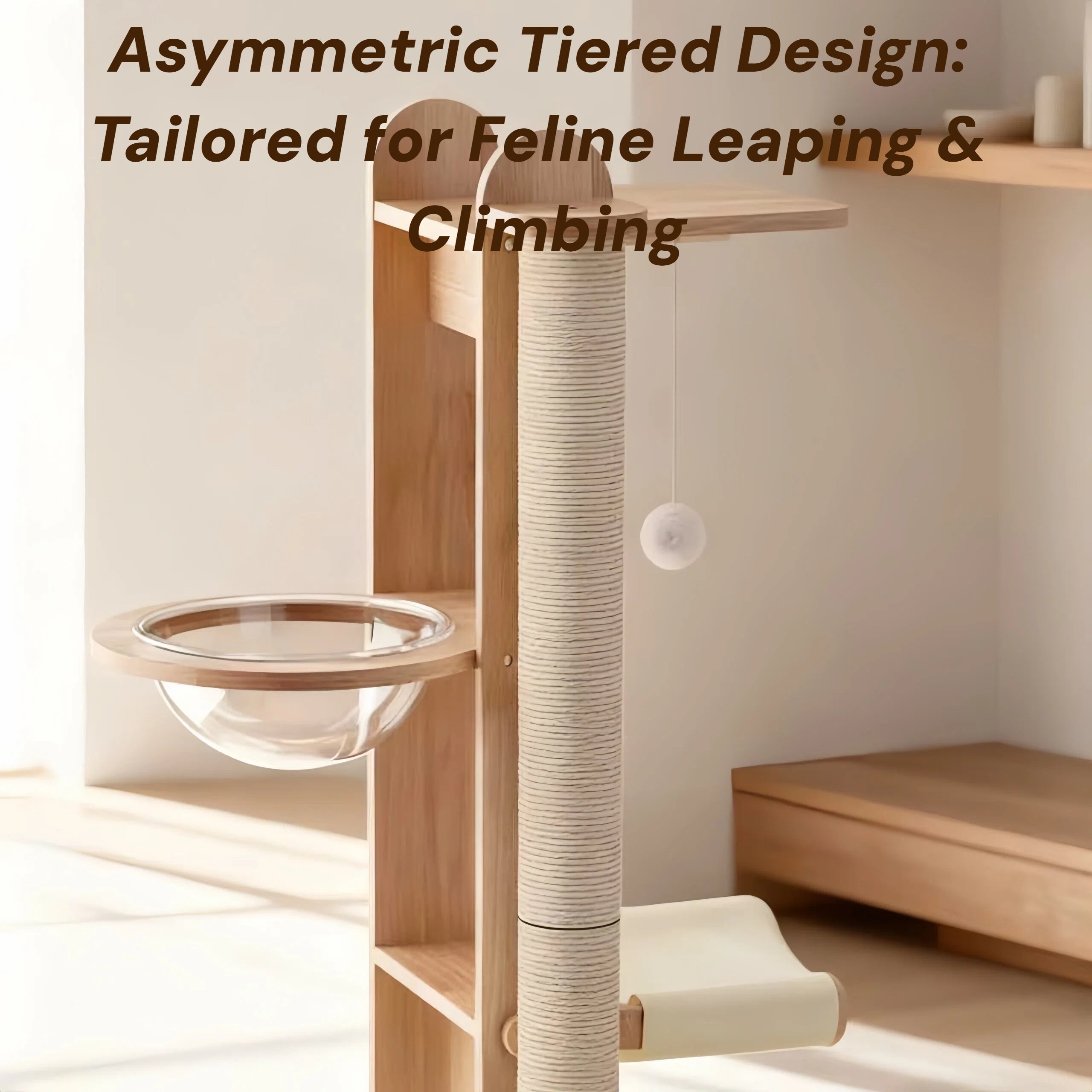 Zoiazoo Solid Wood Cat Tower – Small Space-Saving Cat Tree with Integrated Bed, Sisal Scratching Post for Compact Homes