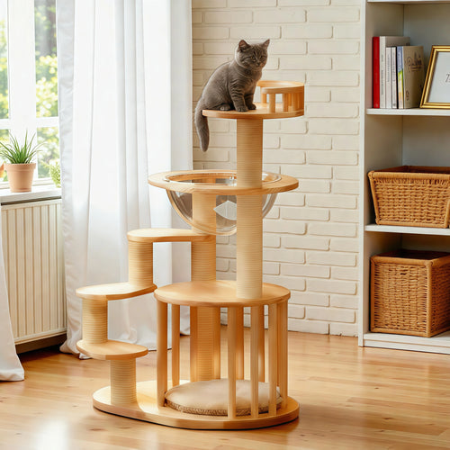 Zoiazoo Solid Wood Cat Tree – Low-Height Cat Tower with Integrated Cat Bed, Small Kitten Jump Platform for Munchkin Cats