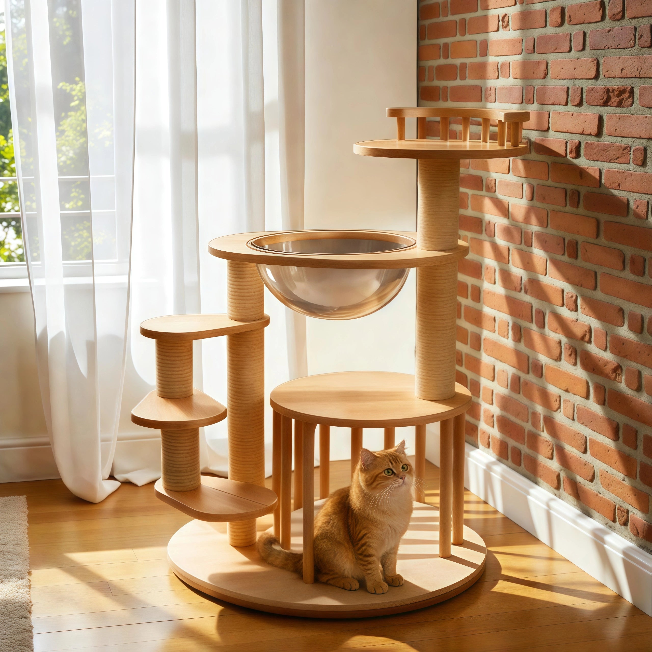 Zoiazoo Solid Wood Cat Tree – Low-Height Cat Tower with Integrated Cat Bed, Small Kitten Jump Platform for Munchkin Cats