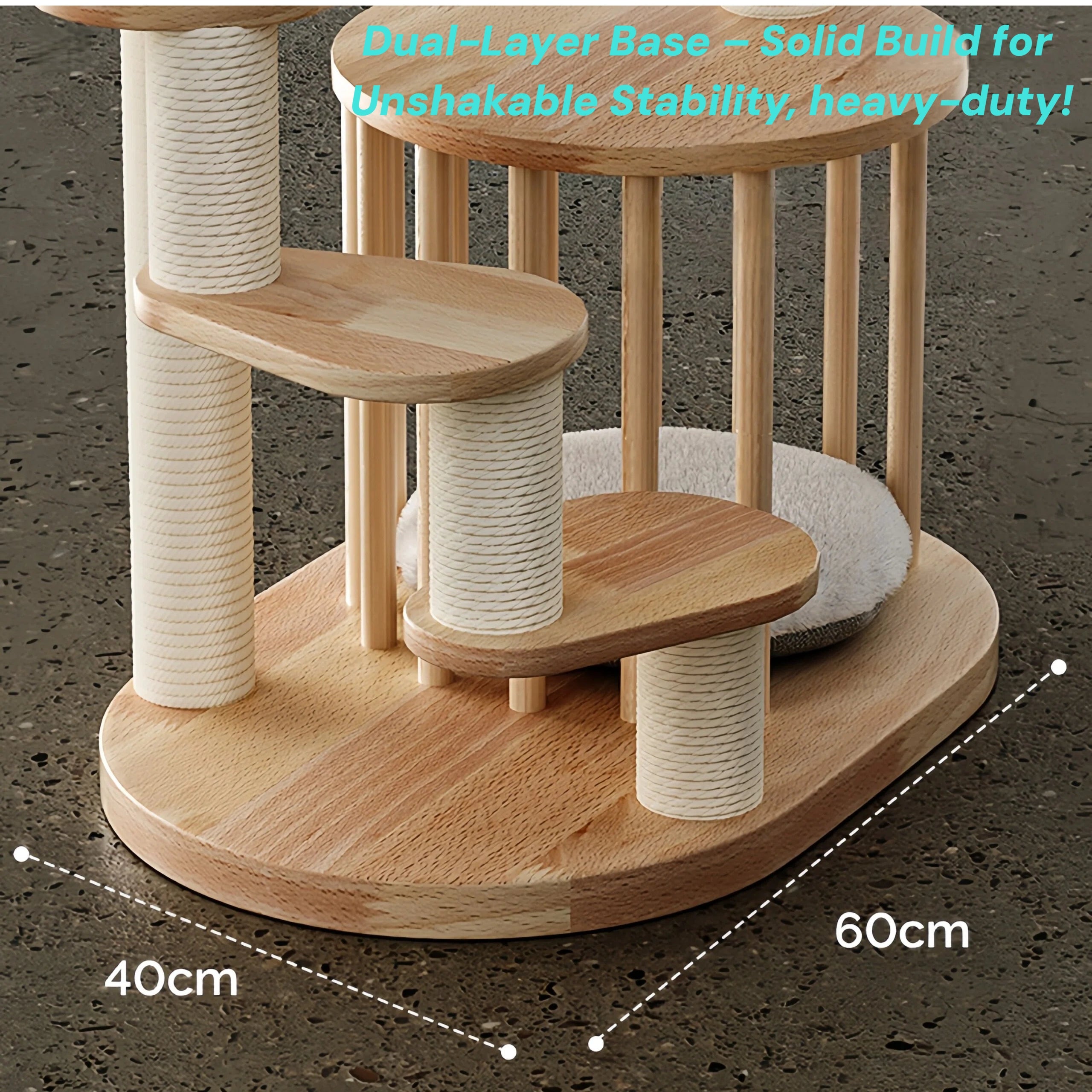 Zoiazoo Solid Wood Cat Tree – Low-Height Cat Tower with Integrated Cat Bed, Small Kitten Jump Platform for Munchkin Cats