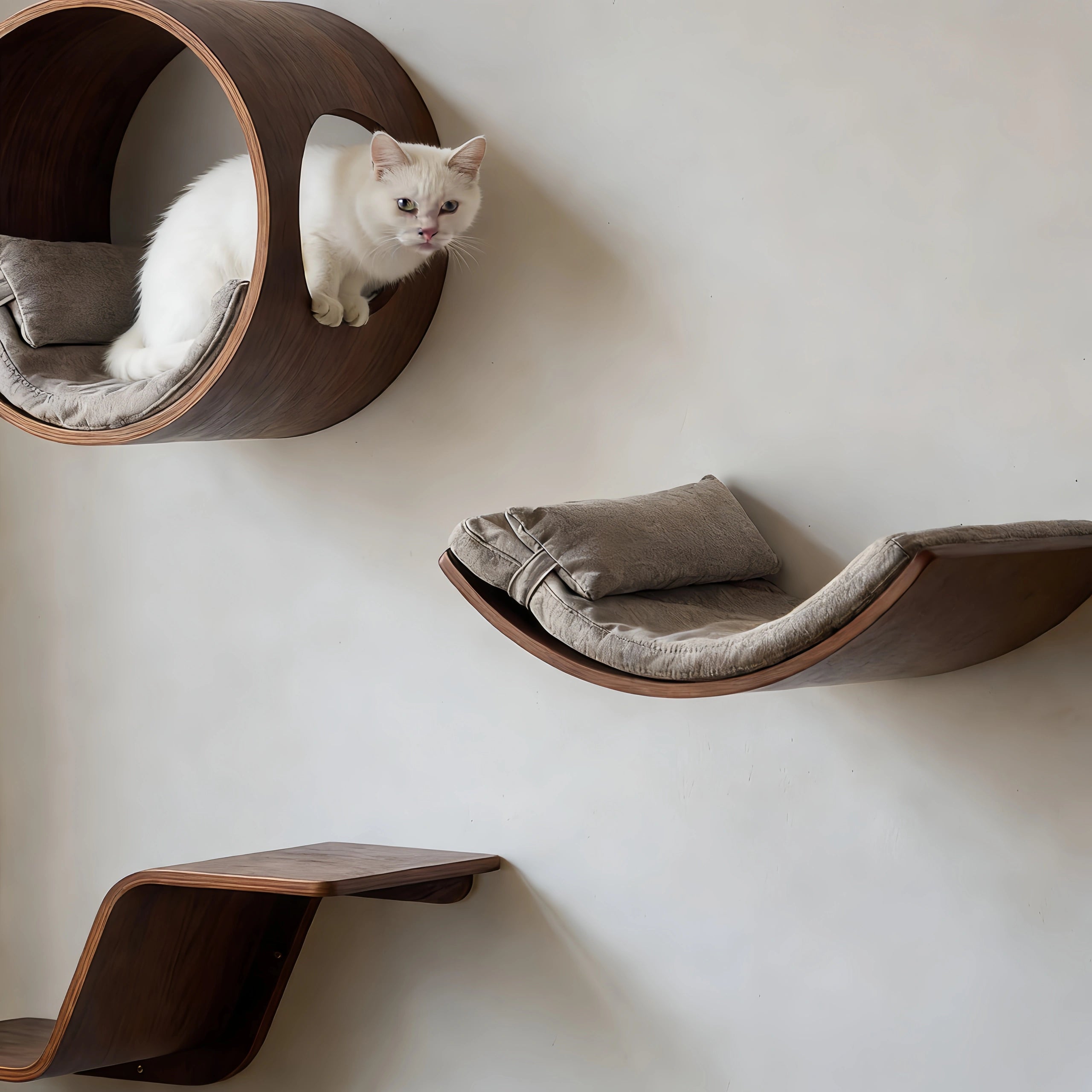 Zoiazoo Solid Wood Wall-Mounted Cat Pod – Sun-Style Round Cat Bed & Jumping Platform, All-Season Space-Saving Home Cat Perch