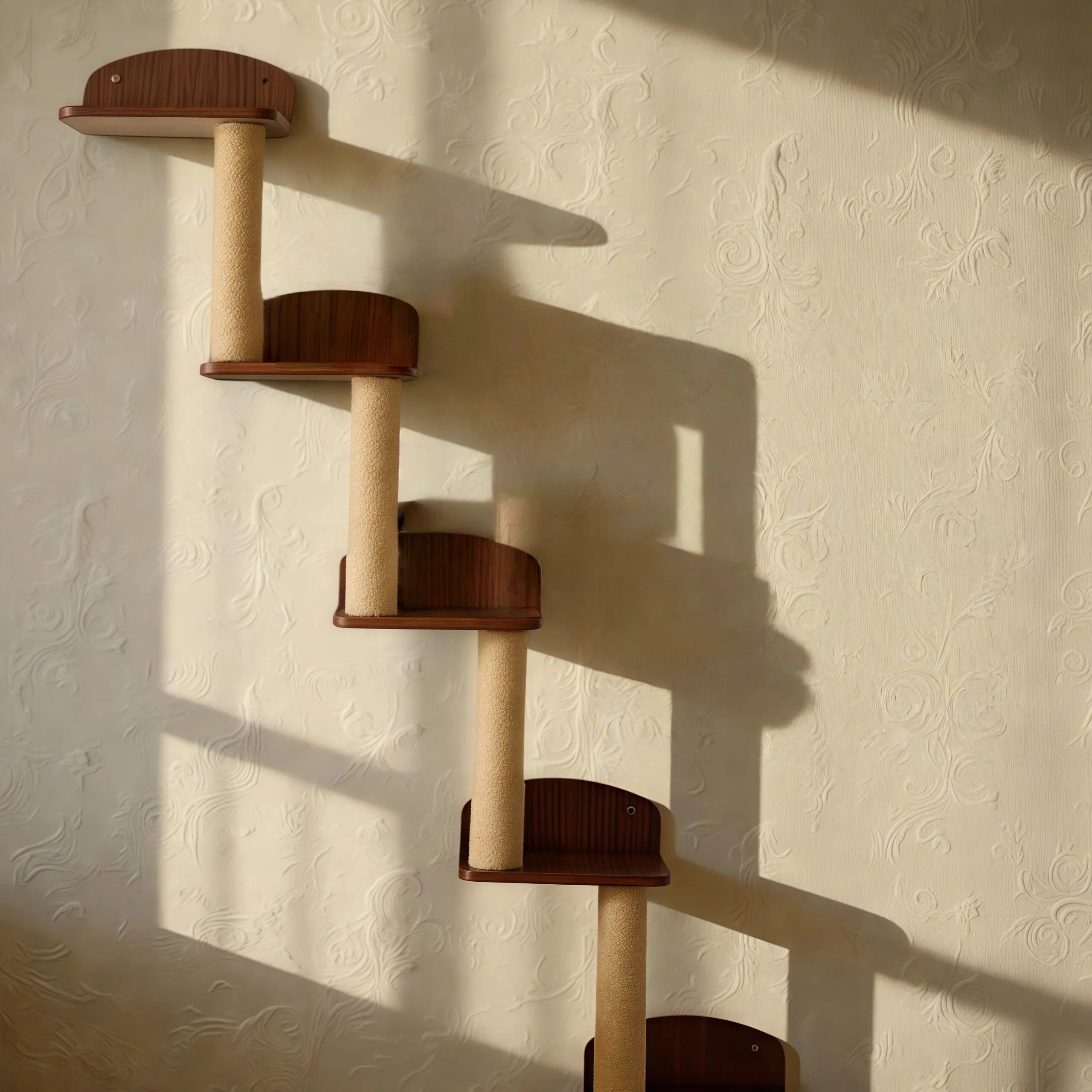 Zoiazoo Solid Wood Wall Cat Ladder – Wall-Mounted Cat Steps with Integrated Bed & Scratching Post, Space-Saving Home Climbing Stairs