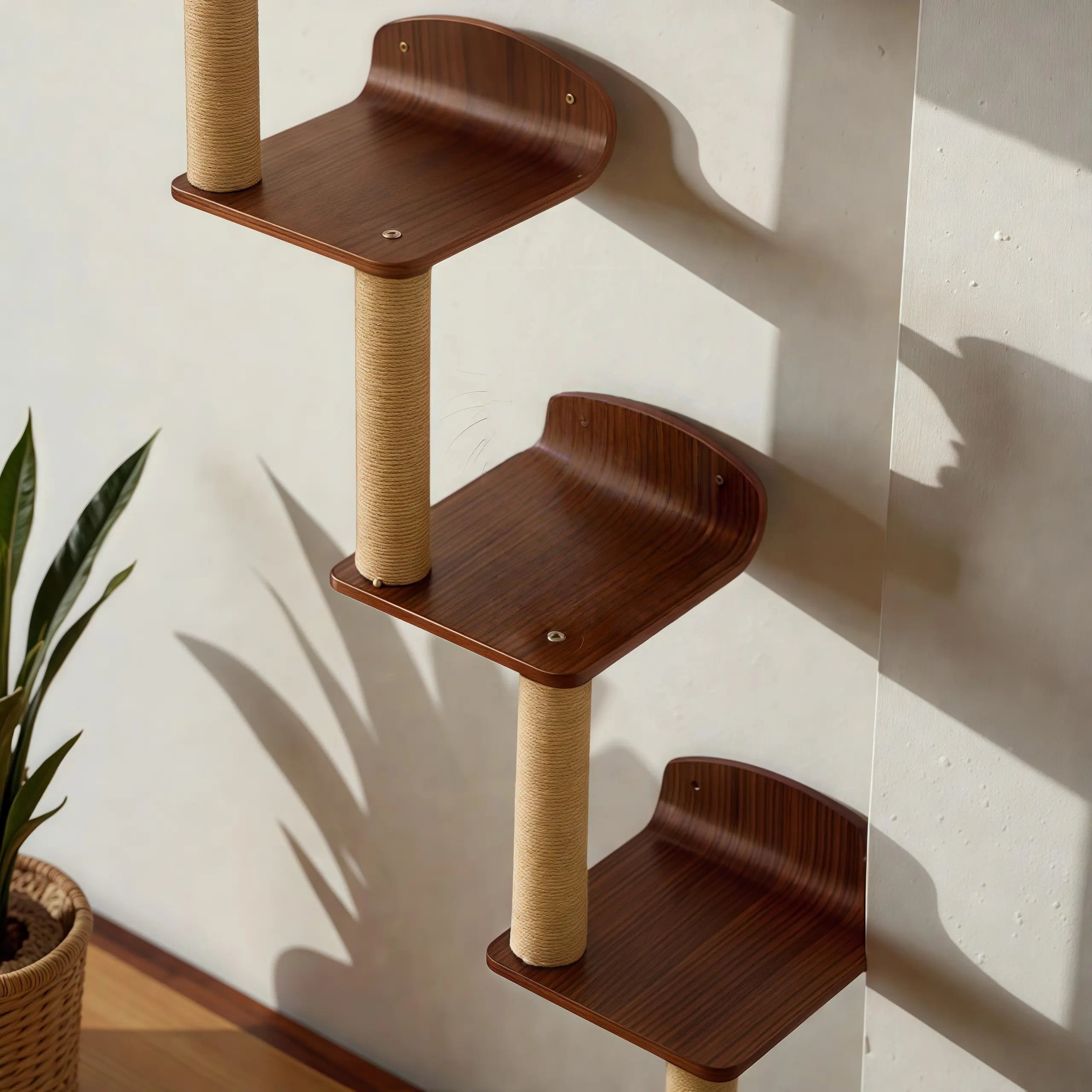 Zoiazoo Solid Wood Wall Cat Ladder – Wall-Mounted Cat Steps with Integrated Bed & Scratching Post, Space-Saving Home Climbing Stairs