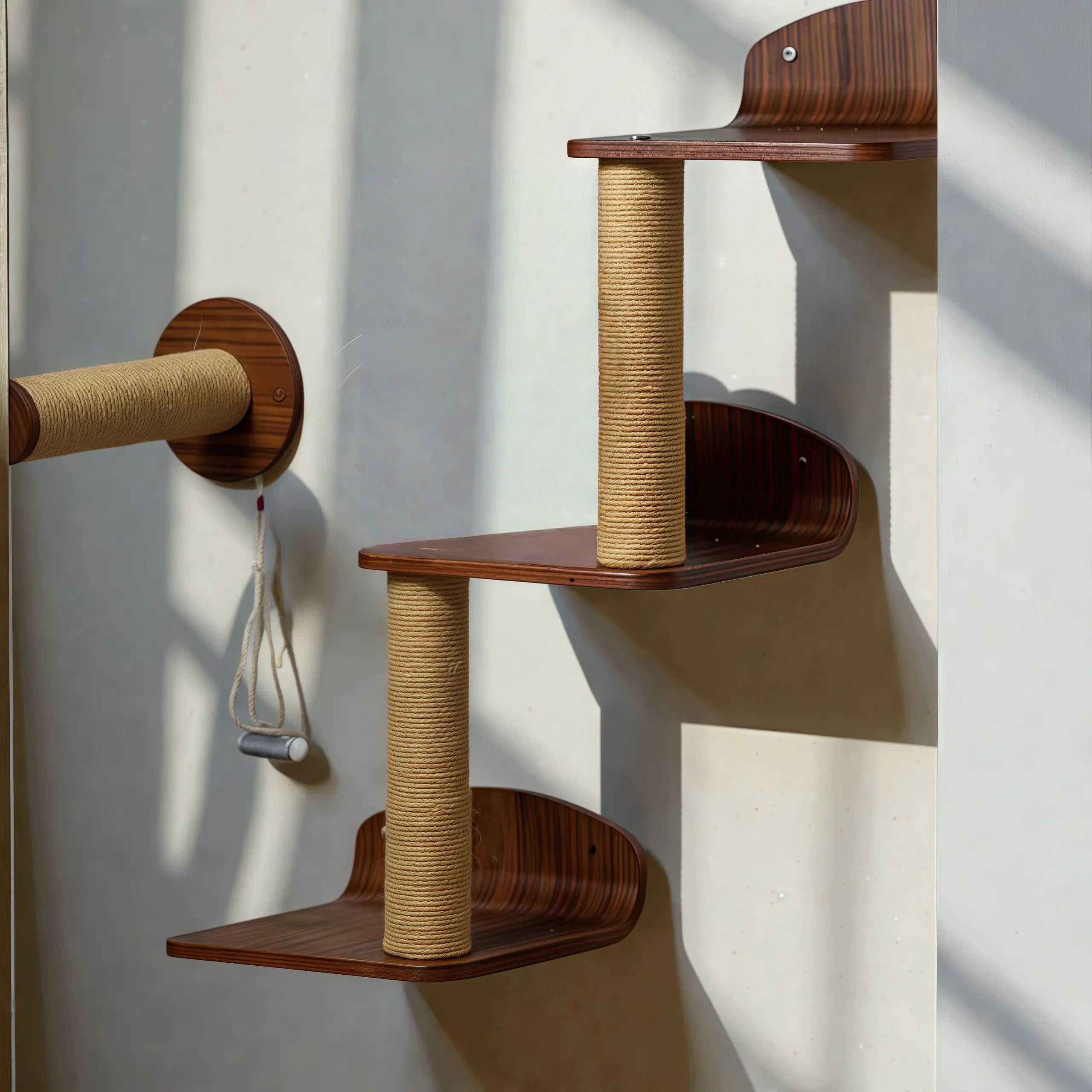 Zoiazoo Solid Wood Wall Cat Ladder – Wall-Mounted Cat Steps with Integrated Bed & Scratching Post, Space-Saving Home Climbing Stairs