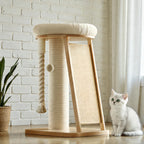Zoiazoo Solid Wood Cat Tree – Space-Saving Small Cat Tower with Integrated Cat Bed, Scratching Board & Sisal Post