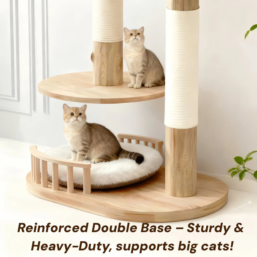 Zoiazoo Solid Wood Small Woven Cat Tree – Space-Saving Cat Tower with Integrated Cat Bed, Scratching Board & Trunk-Style Post