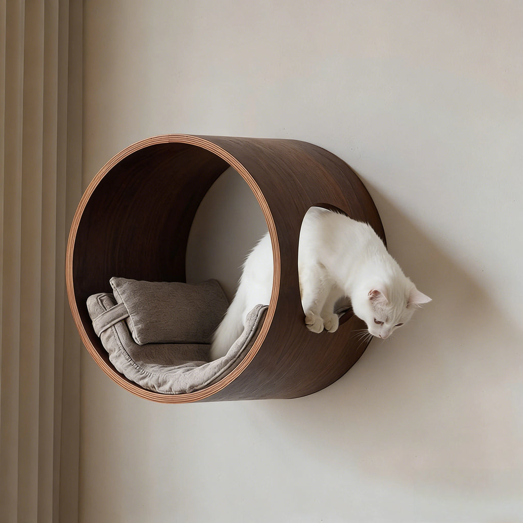 Zoiazoo Solid Wood Wall-Mounted Cat Pod – Sun-Style Round Cat Bed & Jumping Platform, All-Season Space-Saving Home Cat Perch